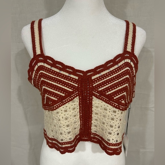 Jason Wu NWT Rust and Cream Crochet Crop Top - Picture 2 of 4